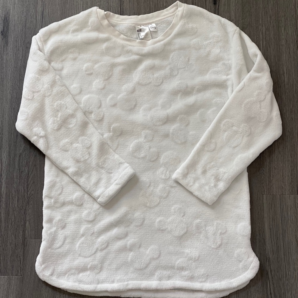 White H&M x Disney fuzzy sleepwear pullover